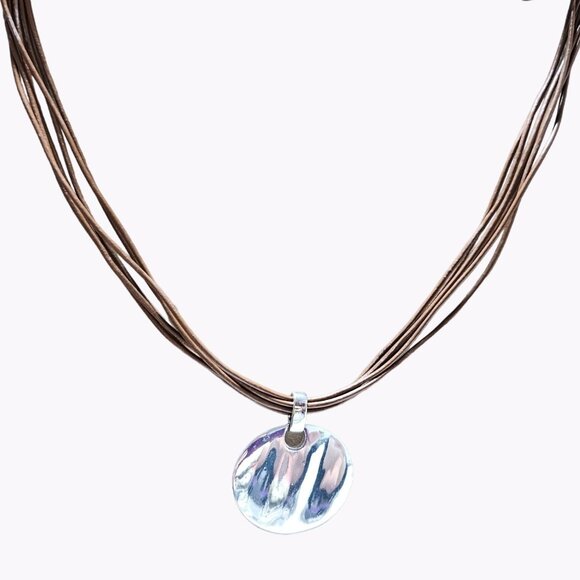 Art Deco Blue Purple Hand Painted Glass Pendant Multi Strand Leather Necklace - Picture 1 of 5